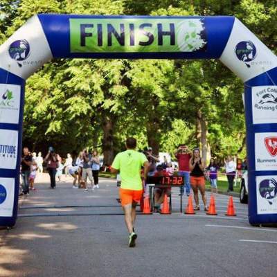 A runner finishing the FireKracker 5k.